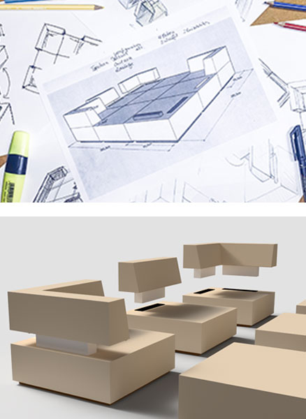 Bruns Yachtausstattung Tapchan Konstruktionsskizze und 3D-Modell
