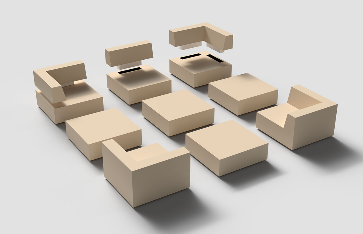 Bruns Yachtausstattung 3D-Modell modularer Tapchan mit abnehmbaren Lehnen